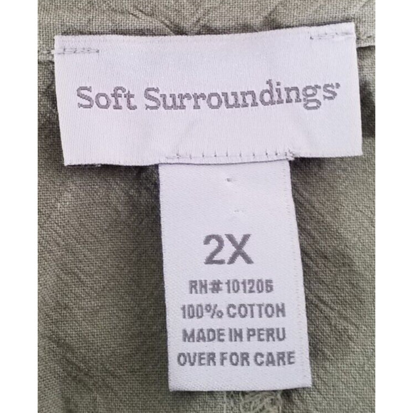 Soft Surroundings Green Embroidered Button Front Collared Top 2X - Picture 4 of 5